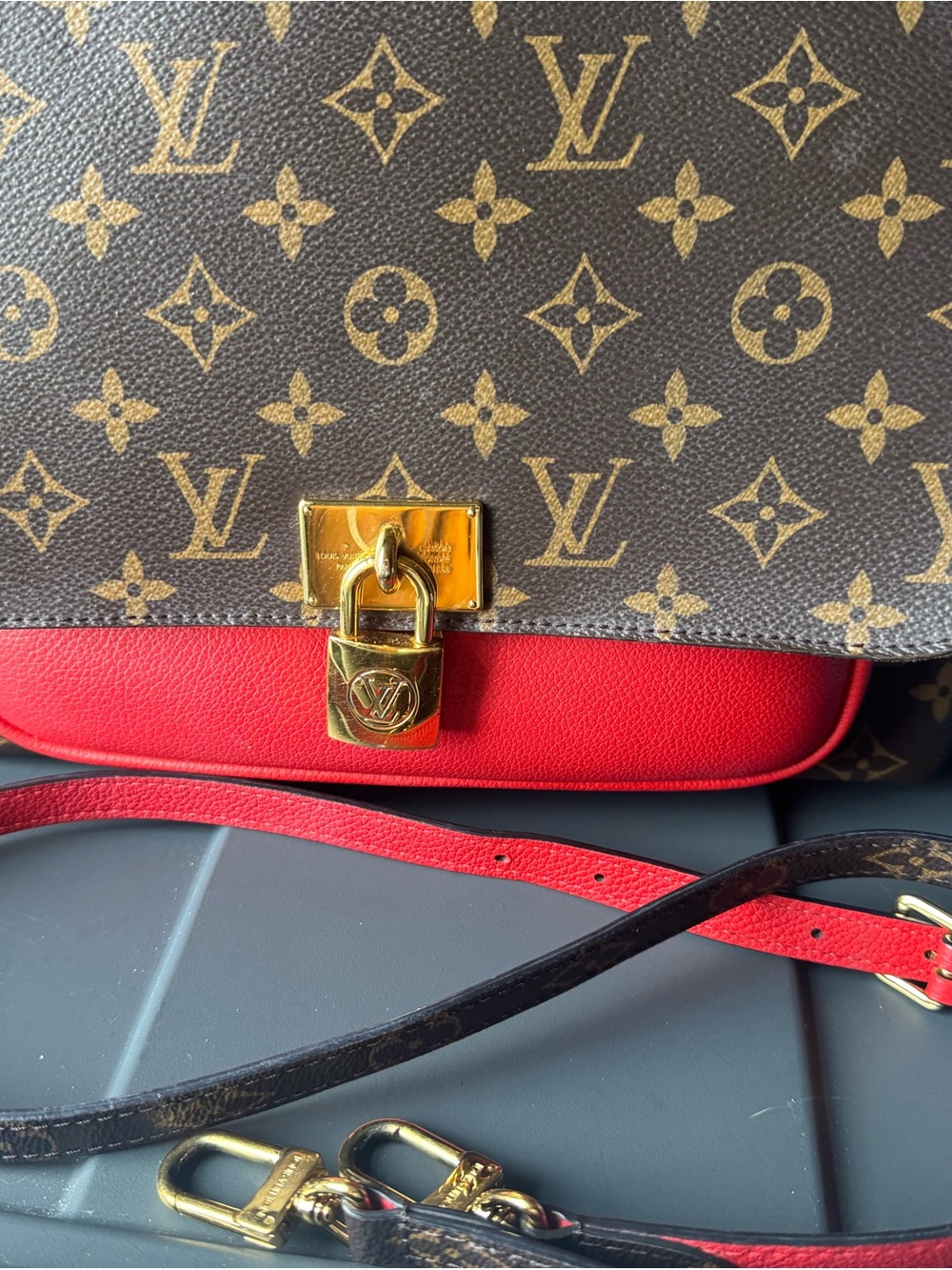 Louis Vuitton marignan Monogram Shoulder Bag with Red Trim and Gold Hardware